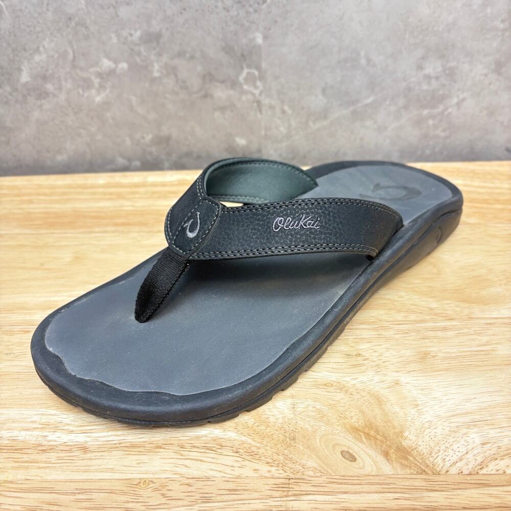 OluKai Ohana Flip Flop Sandals Black Mens Size 11